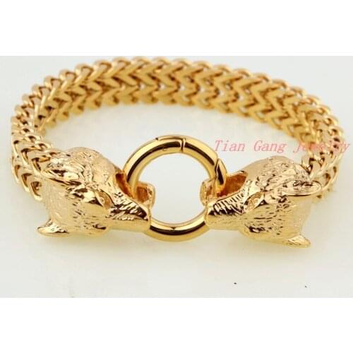 Hot Sale Wolf Head Shape Bracelet Gold Stainless Steel Bracelets for Men Male Party Gifts Free Shipping Wholesale