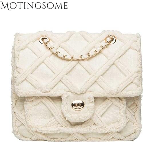 Canvas Women Flap Bag with Plush Diamounds Lattice Shoulder Crossbody Fashion Bags Ladies Hand Bag Purse Brand Design 2021 New