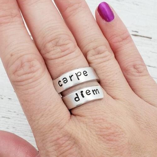 Carme Diem Ring Seize The Day Latin Quote Ring Carpe Diem Jewelry Strength Gif Inspirational Jewelry YLQ7284