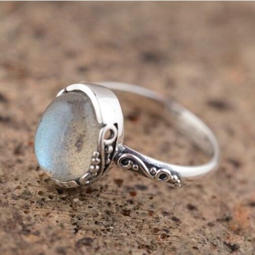 Thai silver wholesale S925 silver inlaid blue moonlight ring imported antique exquisite female gift craft
