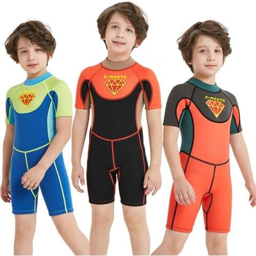 One Pieces Kids Swimwear Short sleeve Neoprene Wetsuit Surfing Children 2.5MM Diving Suit boys Winter Keep Warm Overall Swimsuit