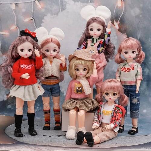 New 12Inch Moveable Jointed Articulated Bjd Dolls With Beautiful Clothes And Metal Glasses Dress Up Dolls Gift For Daughter Girl