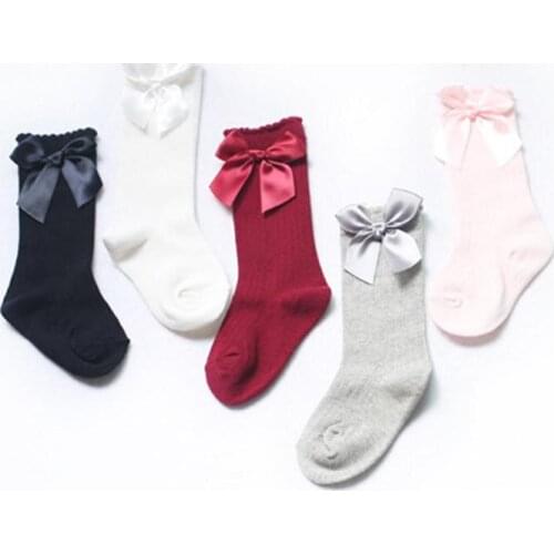 Sweet Princess girls socks Big silk bowknot design knee high long socks kids baby toddler Leg warmer autumn winter