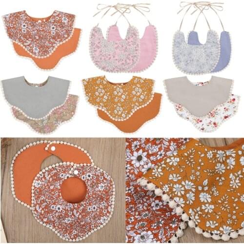 Fashion Double Sided Baby Bibs Floral Print Linen Cotton Waterproof Baby Bibs Tassel Saliva Towel Burp Cloths Bibs For Children
