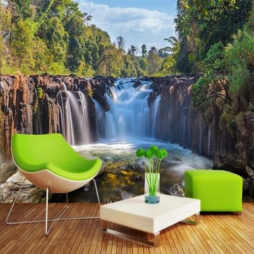 Custom Any Size Mural Wallpaper 3D Waterfall Flowing Water Natural Scenery Living Room TV Background Wall Painting 3D Home Decor