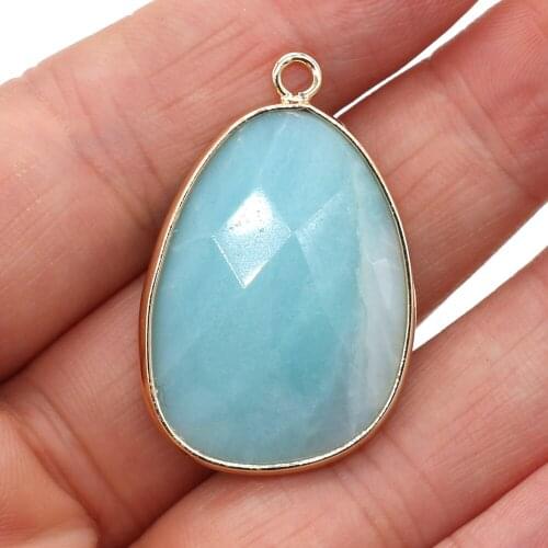 Natural Stone Blue Amazonite Faceted Drop Shape Pendant Charms for Jewelry Making DIY Necklace Earrings Accessories Gift 23x34mm