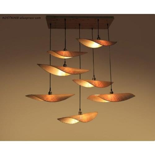 New Chinese Zen Teahouse Chandelier Antique Japanese Thailand Wooden Lustre Pendant Lamp Chinese Modern Bamboo Lighting Fixtures