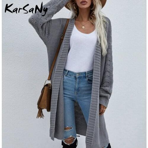 Autumn Long Cardigans For Women 2021 Knitted Coat Womens Autumn Jacket Long Sleeve Sweater Hollow Out Oversize Cardigan Woman