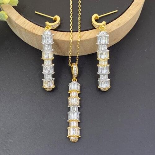 Lanyika Fashion Jewelry Set Simpleness Strip-type Zirconia Micro Pave Necklace with Earrings for Women Wedding Banquet Best Gift