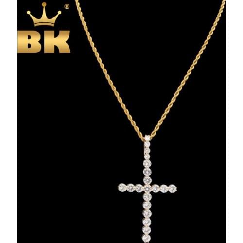 Cross Thin And Long Silver Color Cross Necklace Pendant Iced Out Cubic Zirconia Hiphop Fashion Jewelry For Men