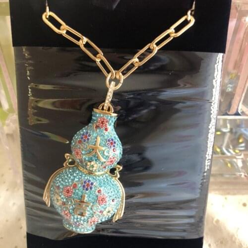 Brand 1:1 new series of blue gourd full of diamonds and text Daji pendant necklace, elegant and luxurious ladies silver jewelry