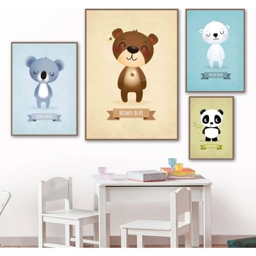 Panda Koala Polar Bear Brown Bear Bamboo Bee Wall Art Canvas Painting Nordic Posters And Prints Wall Pictures Kids Room Decor