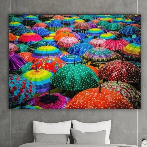Parapuies canvas printing, colorful umbrella canvas printing, oversized canvas, room decoration, modern canvas decoration wall p