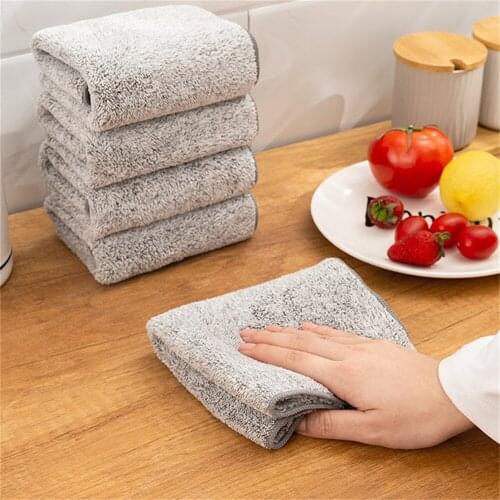 Bamboo Charcoal Dish Towel Microfiber Dish Cloth Super Absorbent Kitchen Rag Home Non-stick Oilproof Thicken Tools Towel
