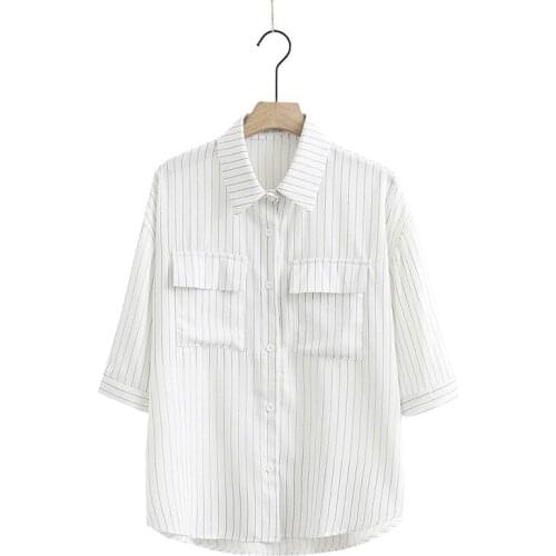 Plus Size 2XL-4XL Womens Half Sleeve Striped Blouse Ladies' Officewear Summer Tops Large Size A-line Blusas