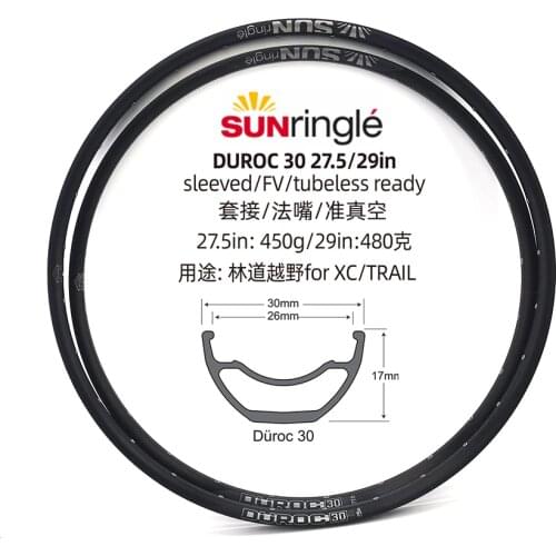 Sunringle sun DUROC 30 27.5/29 Inch Mountain Tubeless Soldering Rim 32H 28H Hoops Width Aluminium rims