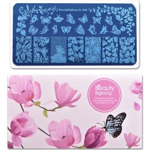 Beautybigbang Nail Stamping Plate 6*12cm Rectangle Flower Butterfly Theme Nail Art Accessories Template Tool Print Stencil Mold