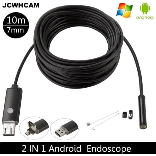 JCWHCAM 7MM USB Endoscope Android Camera 2M/5M/10M Snake Tube Pipe Waterproof Phone PC Endoskop Inspection Borescope Mini Camera
