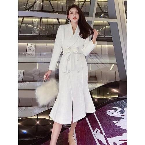 White Windbreaker Womens Middle and Long Style British Style Autumn Dress 2021 New Fashion Slim Waist Womens Coat