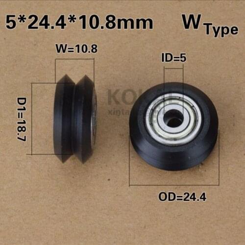 [W0524-11] V / W-slot passive 3D printer profile rail wheel 20 Plastic pulley wheel 5*24.39*10.23 W roller