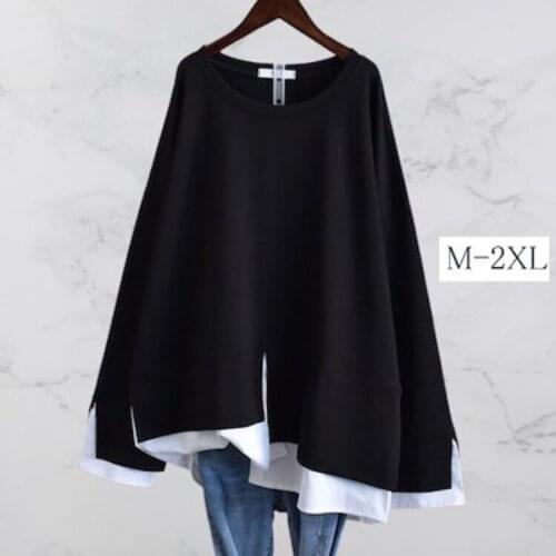 2020 Spring Autumn New Women Simple Black Oversize Fake Two-Piece Long-Sleeved Loose Slim T-Shirt Top Comfortable Versatile