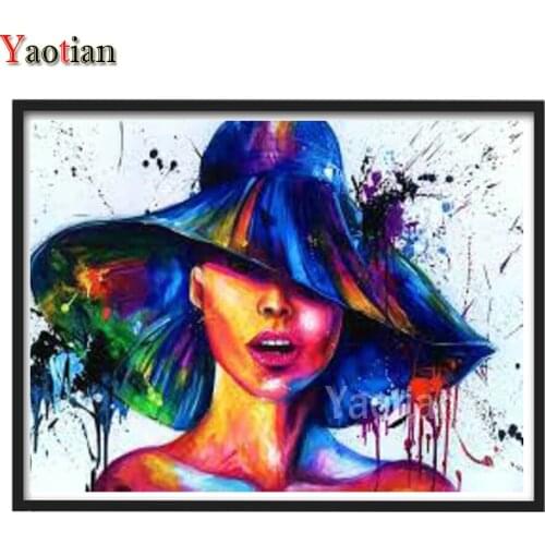 Hat woman diamond painting Full Square/Round drill 5d diamond embroidery 3d cross stitch abstract graffiti art,Top Gift