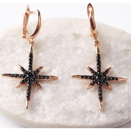 Women Handmade Black Star Zircon Earring, Handmade 925Silver Woman Zircon Earring,Handmade Zircon Women Earring