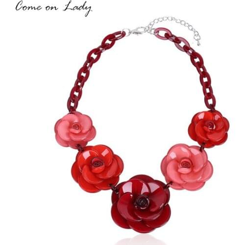Come on lady Acrylic Colorful Flower Choker Necklace Pendant Statement Necklaces For Women Collares Jewelry AL422