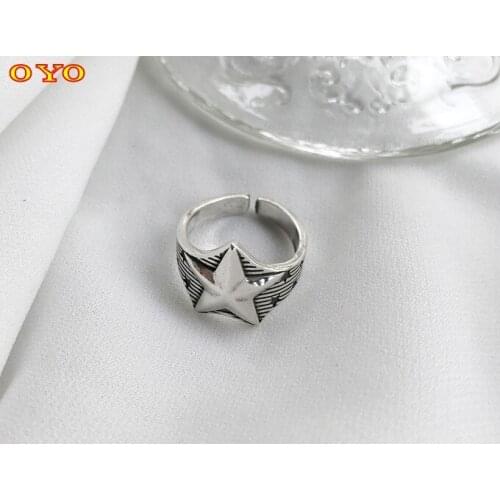 100%S925 sterling silver retro European and American art style big five-pointed star open ring free shipping