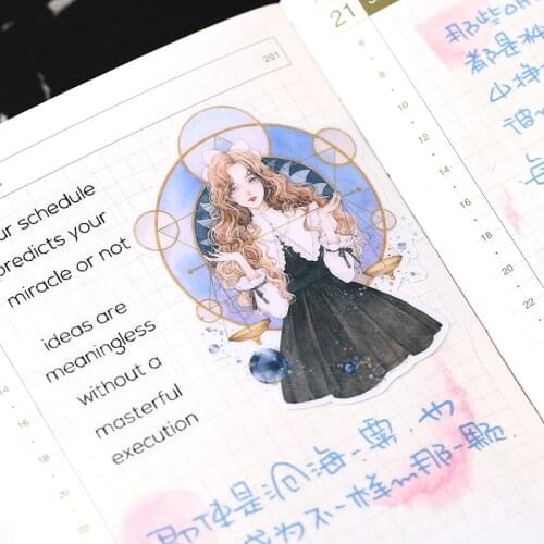 15pcs Material Constellation Girl Handbook Stickers,scrapbooking Literature and Art, Characters Decoration Mobile phone stickers