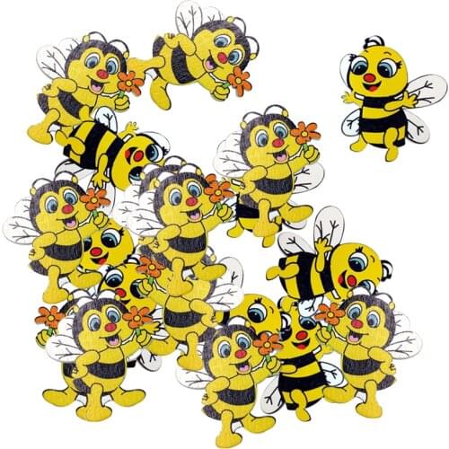 New 20 Pieces Wood Shapes Bee Embellishments for Scrapbooking Crafts Decorative Buttons Flatback Card Making Decoration Gift