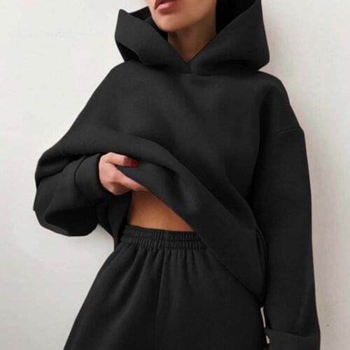 2021 Urban Casual Fashion All-match European Style Sweater Womens Hooded New Loose Comfortable Solid Color Blouse Suit