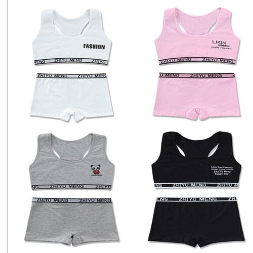 4 Sets/Lot Girls Puberty Bra Set Childrens Underwear Training Bras Teenager Panites 8-14years