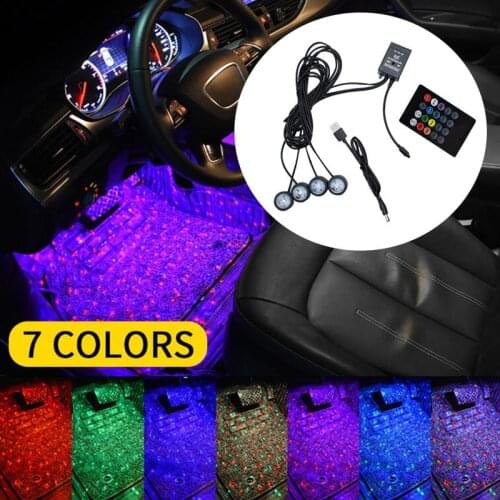 4 In 1 Car Foot Star Starry Atmosphere Light Multicolor Ambient Star Light Colorful Music Sound Lamp Interior Decorative Light