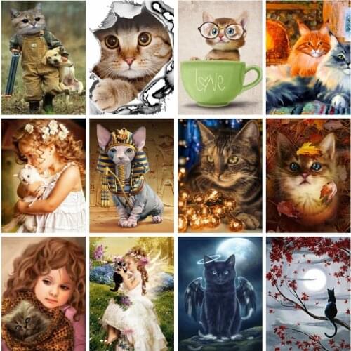 AZQSD Full Kits Diamond Painting Cat Cross Stitch Handicraft Picture Of Rhinestones Diamond Embroidery Animals Mosaic Home Decor