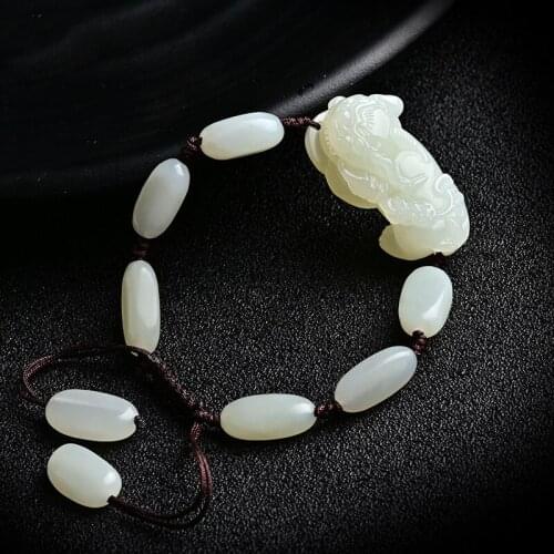 Natural hetian jade hand carved brave troops bracelets Irregular jade for couples beads bracelet with jade bracelet