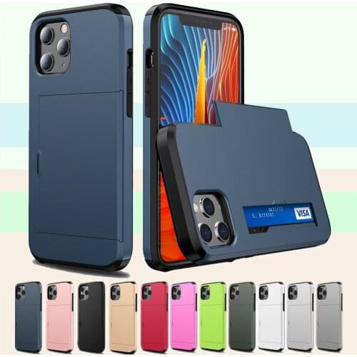 Wholesale For Iphone 12 Pro Max Xs Max Xr X Case Hybrid Tough Slide Wallet Card Storage Armor Case For Iphone 11 Pro Max Funda
