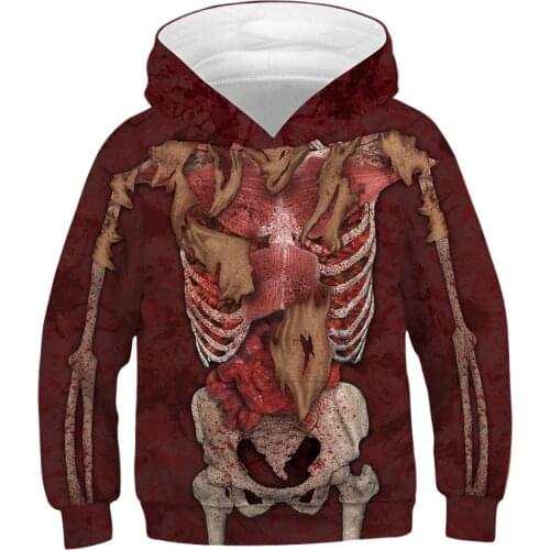 Autumn Winter Kids Hoodies Skeleton 3D Print Teen Boys Girls Hoodie Sweatshirts Children Hoody Pullovers Coat