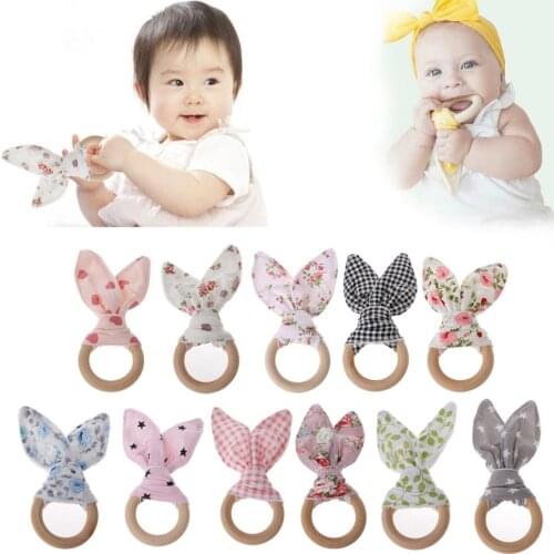 Baby Teethers Wood Handmade Wooden Natural Baby Teething Ring Chewie Teether Bunny Sensory Toy Gift MAY31-A