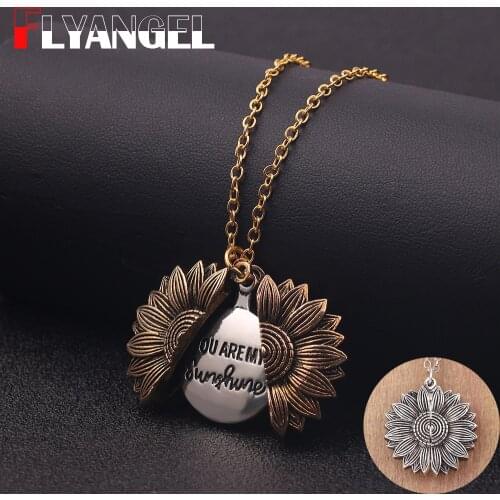 FLYANGEL You are My Sunshine Necklace Locket with Engraved Hidden Message Pendant for Women Mother Daughter