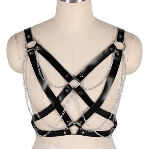 Goth Leather Body Harness Shoulder Strap Sling Women Beach Tops Sexy Chest Chain Bra Belts Punk Fashion Girls Festival Jewelry