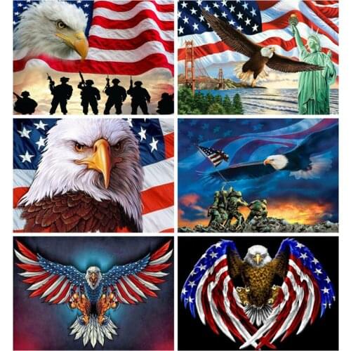 Huacan 5d Diamond Painting Kits Full American Flag Embroidery Eagle Mosaic Farmhouse Home Decor Handmade Gift