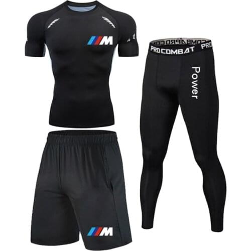 Compression T shirt Boxing Men 3 Piece Sports Suit Tights Mens KickBoxing Gym MMA Shirts Leggings Jogging Workout Tracksuit kit