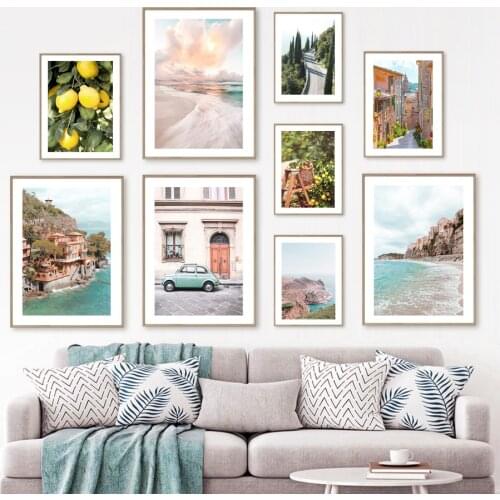 Lemon Tree Beach House Road Italy Travel Wall Art Canvas Painting Nordic Posters And Prints Wall Pictures For Living Room Decor