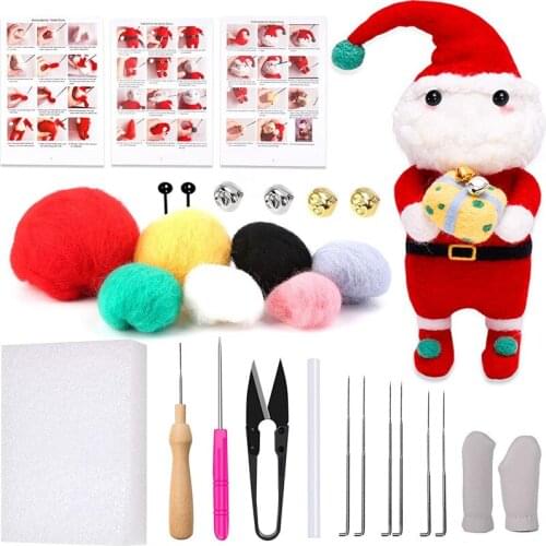 LMDZ Wool Needle Felting Starter Kit Christmas Doll Needlework Soft Fabric Yarn Roving Craft DIY Spinning Sewing Mold Supplies