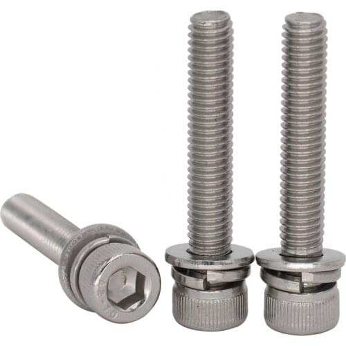 M3 M3*6/8/10/12/14 M3x6/8/10/12/14 304 Stainless Steel Knurled Allen Head Hex Hexagon Socket Spring Plain Washer Screw Assembly