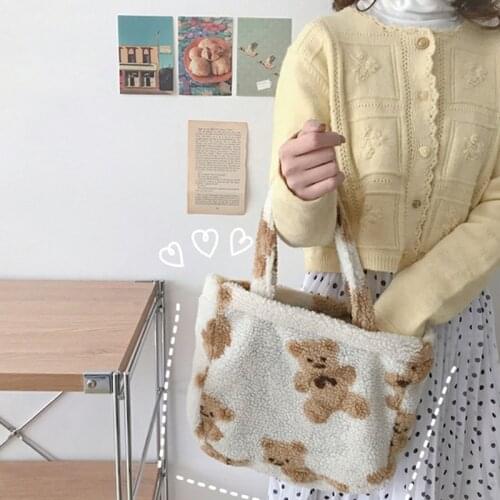 Tote Bag Small Plush Bags Fluffy Fur Bear Handbags Soft Girls Cute Canvas Purses
