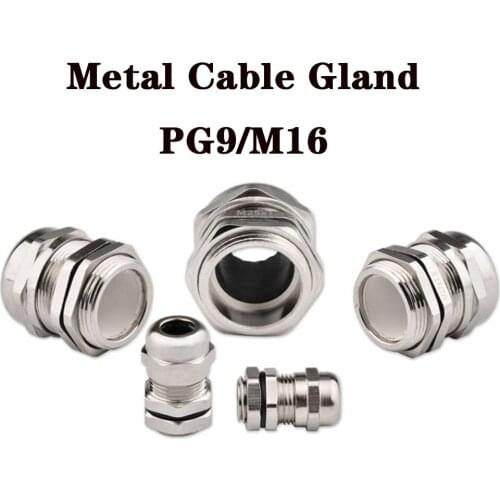Metal Cable Glands PG9 M16 Waterproof Nickel Brass Metal Wire Connector Wire Glands for 4.0-8.0mm IP68 Metal cable Connector