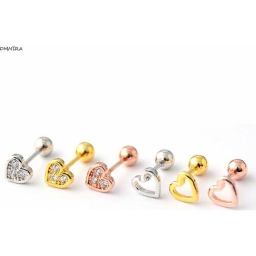 Fashion Heart Asymmetry Earrings 5mmX6mm Hollow Lover Heart Earrings for Women Girls Simple Small Crystal Gold Earrings