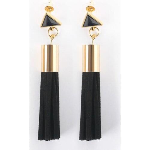 Fashion Jewelry Bohemian Geometric Leather Tassel Long Earrings Pendant Triangle Earrings Vintage Women Elegant Earrings